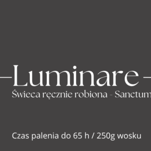 Sanctum — świeca sojowa Luminare, nuta Palo Santo, bursztynu i drzewa oud